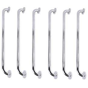 Barra de Apoio 70cm Aço Inox Kit 6 Unidades Acessibilidade Idoso Gestante Criança Cadeirante Banheiro Box Casa Suporte Resistente Evita Acidente