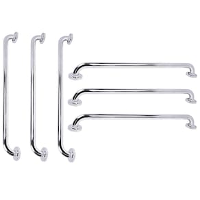 Barra de Apoio Inox Kit 6 Unidades Banheiro Box Suporte Gestante Idoso Criança Corrimao Acessibilidade Corrimao Escada Segurança Proteçao