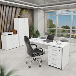 Conjunto de Escritório Office Escrivaninha Armários Gaveteiro Branco