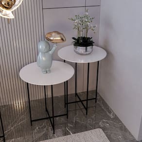 Conjunto Mesa de Canto Rome 57cm X 45cm X 45cm Branco / Preto