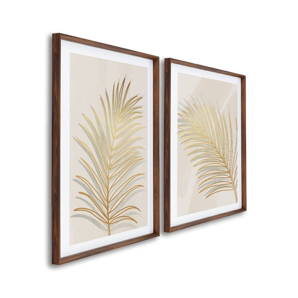 Quadro Decorativo Modelo Folha Dourada com 2 Telas para Sala, Quarto, Escritório 60cm X 90cm Branco