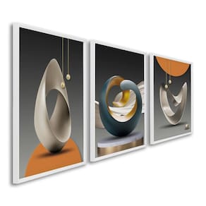 Quadro Decorativo Modelo Formas com 3 Telas para Escritório Hall Quarto 60cm X 90cm Branco