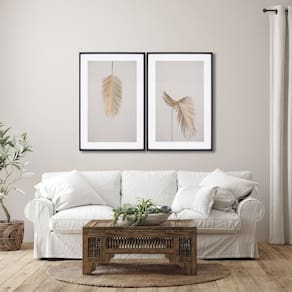 Quadro Decorativo Modelo Pena Dourada com 2 Telas para Sala, Quarto, Escritório 60cm X 90cm Preto