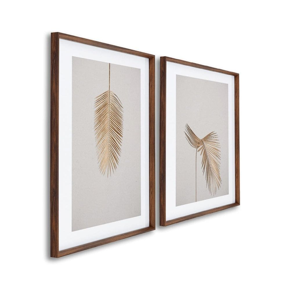 Quadro Decorativo Modelo Pena Dourada com 2 Telas para Sala, Quarto, Escritório 60cm X 90cm Marrom