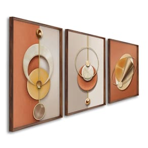 Quadro Decorativo Geométrico Laranja com 3 Telas de Parede para Sala Quarto Escritório 60cm X 90cm Marrom