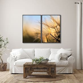 Quadro Decorativo Flores Dente de Leão com 2 Telas para Banheiro Quarto Hall 60cm X 90cm Preto
