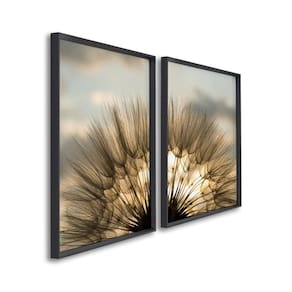 Quadro Decorativo Sol e Dentes de Leão com 2 Telas para Sala, Casa de Praia, Lavabo 60cm X 90cm Preto
