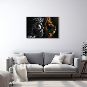 Quadro Decorativo Religioso Jesus e o Leão com 1 Tela cm ou cm de Parede para Sala Quarto Hall 60cm Preto