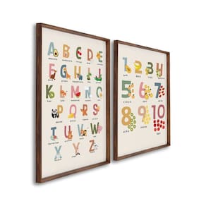 Quadro Decorativo Alfabeto Didático Infantil com 2 Telas de Parede para Quarto Sala Brinquedoteca 60 Marrom
