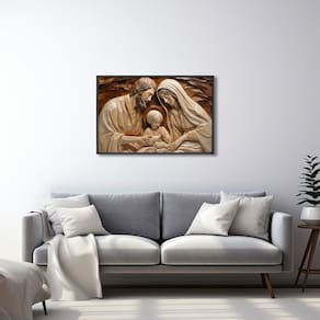 Quadro Decorativo Religioso Sagrada Família com 1 Tela Cm ou Cm de Parede para Sala Quarto Hall 60cm Preto