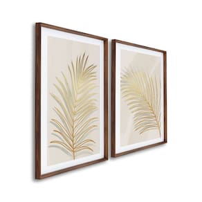 Quadro Decorativo Modelo Folha Dourada com 2 Telas para Sala, Quarto, Escritório 60cm X 90cm Branco