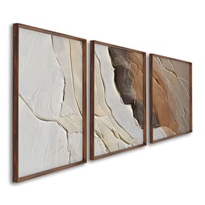 Quadro Decorativo Modelo Rocha com 3 Telas para Sala, Casa de Praia, Lavabo 60cm X 90cm Marrom