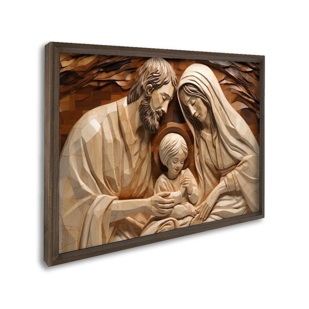 Quadro Decorativo Religioso Sagrada Família com 1 Tela Cm ou Cm de Parede para Sala Quarto Hall 60cm Marrom