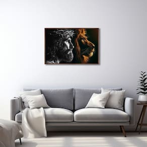 Quadro Decorativo Religioso Jesus e o Leão com 1 Tela cm ou cm de Parede para Sala Quarto Hall 60cm Marrom