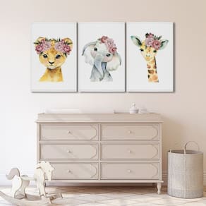 Quadro Decorativo Filhotes no Jardim Infantil com 3 Telas Cm de Parede para Quarto Sala Brinquedotec Branco