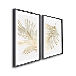 Quadro Decorativo Modelo Folha Dourada com 2 Telas para Sala, Quarto, Escritório 60cm X 90cm Branco