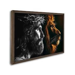 Quadro Decorativo Religioso Jesus e o Leão com 1 Tela cm ou cm de Parede para Sala Quarto Hall 60cm Marrom