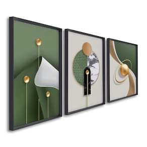 Quadro Decorativo Geométrico Formas Abstratas com 3 Telas de Parede para Sala Quarto Escritório 60cm Preto
