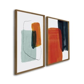 Quadro Decorativo Formas Abstratas com 2 Telas de Parede para Sala Quarto Escritório 60cm X 90cm Marrom