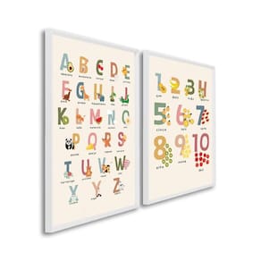 Quadro Decorativo Alfabeto Didático Infantil com 2 Telas de Parede para Quarto Sala Brinquedoteca 60 Branco