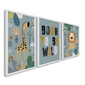 Quadro Decorativo Infantil Pequenos Selvagens com 3 Telas de Parede para Quarto Sala Brinquedoteca 6 Branco