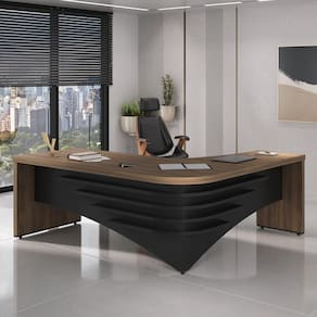 Mesa para Escritório Diretor em L em Tamburato Preto