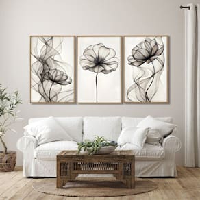 Quadro Decorativo Modelo Floral Iii com 3 Telas de Parede para Sala Quarto Escritório 60cm X 90cm Branco
