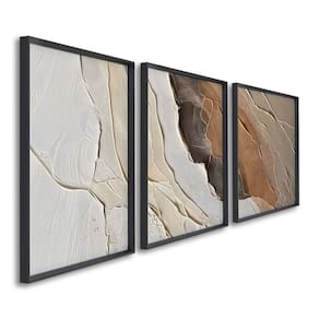 Quadro Decorativo Modelo Rocha com 3 Telas para Sala, Casa de Praia, Lavabo 60cm X 90cm Preto