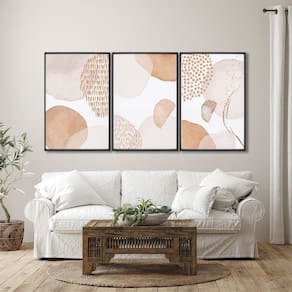 Quadro Decorativo Abstrato Floral com 3 Telas de Parede para Sala Quarto Escritório 60cm X 90cm Preto