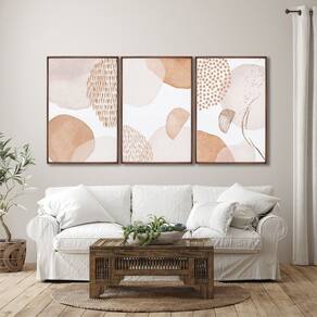 Quadro Decorativo Abstrato Floral com 3 Telas de Parede para Sala Quarto Escritório 60cm X 90cm Marrom