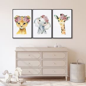 Quadro Decorativo Filhotes no Jardim Infantil com 3 Telas Cm de Parede para Quarto Sala Brinquedotec Preto