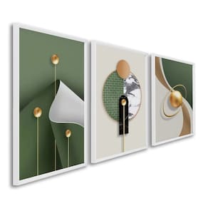 Quadro Decorativo Geométrico Formas Abstratas com 3 Telas de Parede para Sala Quarto Escritório 60cm Branco