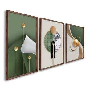 Quadro Decorativo Geométrico Formas Abstratas com 3 Telas de Parede para Sala Quarto Escritório 60cm Marrom