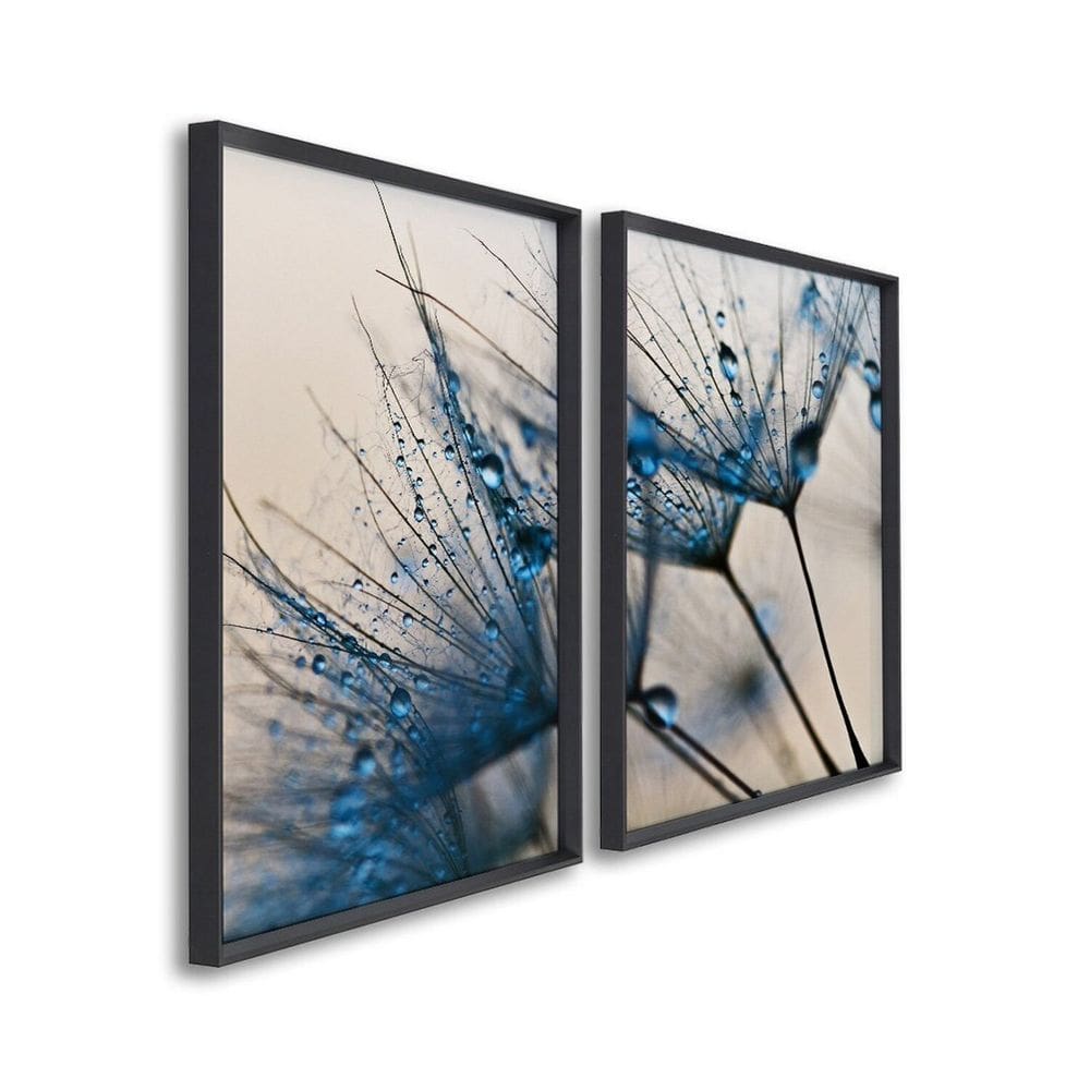 Quadro Decorativo Dente de Leão Azul com 2 Telas de Parede para Sala Quarto Escritório 60cm X 90cm Preto