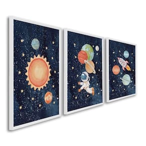 Quadro Decorativo Infantil Aventura Espacial com 3 Telas Cm de Parede para Escola Maternidade Brinqu Branco