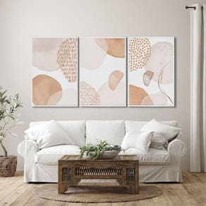 Quadro Decorativo Abstrato Floral com 3 Telas de Parede para Sala Quarto Escritório 60cm X 90cm Branco