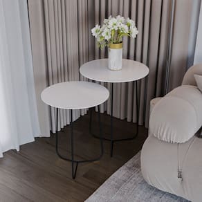 Conjunto Mesa de Canto Trude 55cm X 45cm X 45cm Branco / Preto