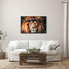 Quadro Decorativo Religioso Leão de Judah com 1 Tela Cm ou Cm de Parede para Sala Hall Igreja 60cm X Preto