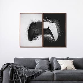Quadro Decorativo Controle de Vídeo Game com 2 Telas de Parede para Sala Quarto Escritório 60cm X 90 Marrom