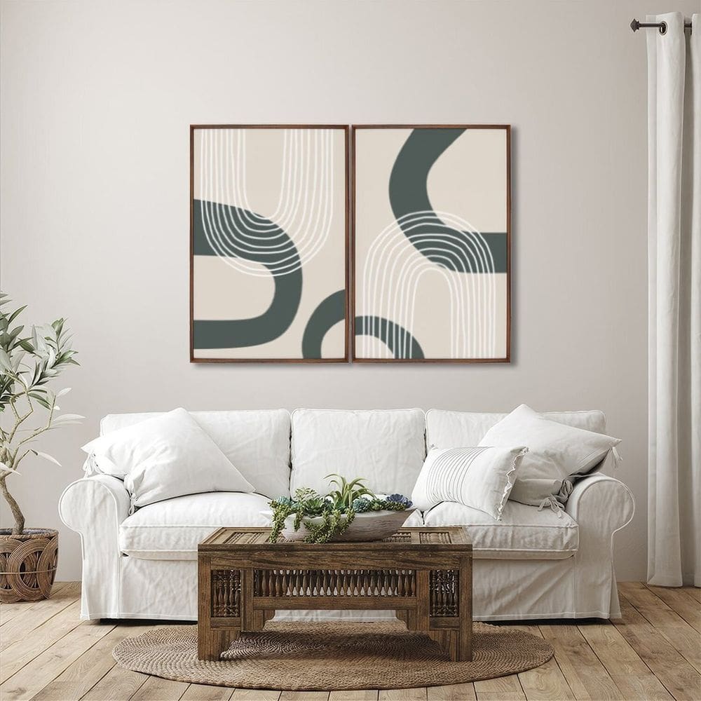 Quadro Decorativo Abstrato Formas Preto e Branco com 2 Telas de Parede para Sala Quarto Escritório 6 Marrom