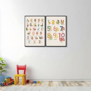 Quadro Decorativo Alfabeto Didático Infantil com 2 Telas de Parede para Quarto Sala Brinquedoteca 60 Preto