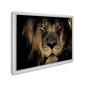 Quadro Decorativo Leão Imponente com 1 Tela Cm ou Cm de Parede para Sala Quarto Hall 60cm X 90cm Branco