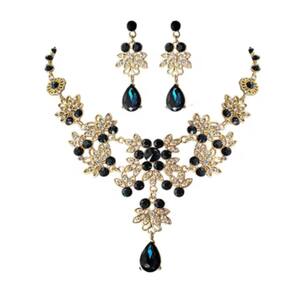 Conjunto Colar e Brincos Strass Brilho Preto Luxo