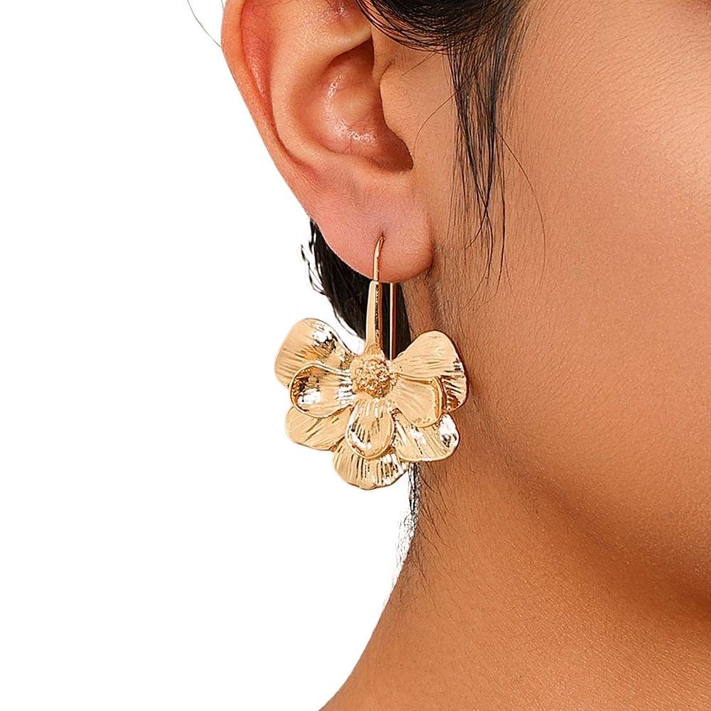 Par de Brincos Feminino Luxo Flores Festas Dourado Casamento