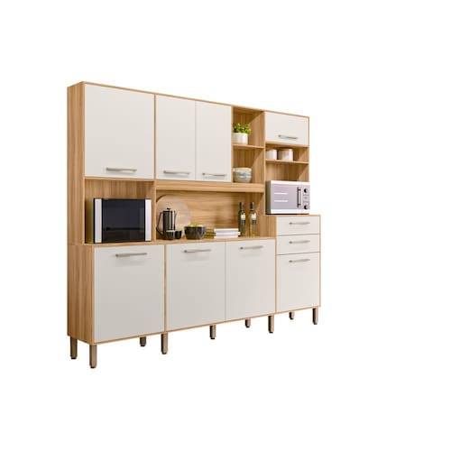 imagem-Kit Cozinha Hortelã 240 - 8 Portas 2 Gavetas - Freijó / Off White - Branco