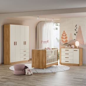 Jogo De Quarto Completo Infantil Bebê Guarda Roupa 4 Portas 3 Gavetas Cômoda 4 Gavetas 1 Porta Berço Mini Cama Perola