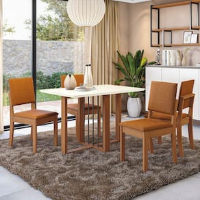 Conjunto Mesa Antonela com 4 Cadeiras Canela/Terracota