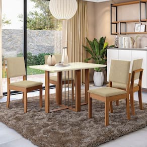 Conjunto Mesa Antonela com 4 Cadeiras Canela/ Bege