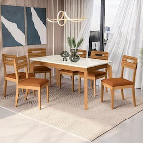 Conjunto Mesa Petra com 6 Cadeiras Madeira Maciça Terracota