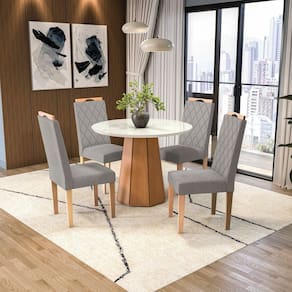 Conjunto Mesa Jade com 4 Cadeiras 105cm X 105cm X 80cm Euca/ Cinza
